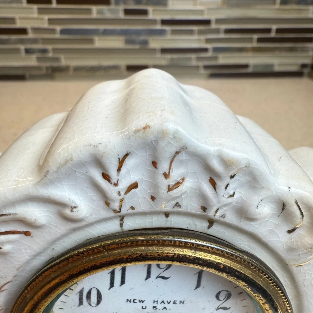 Antique 1800s New Haven Clock Co Victorian Porcelain Wind-Up Mantel Clock 6